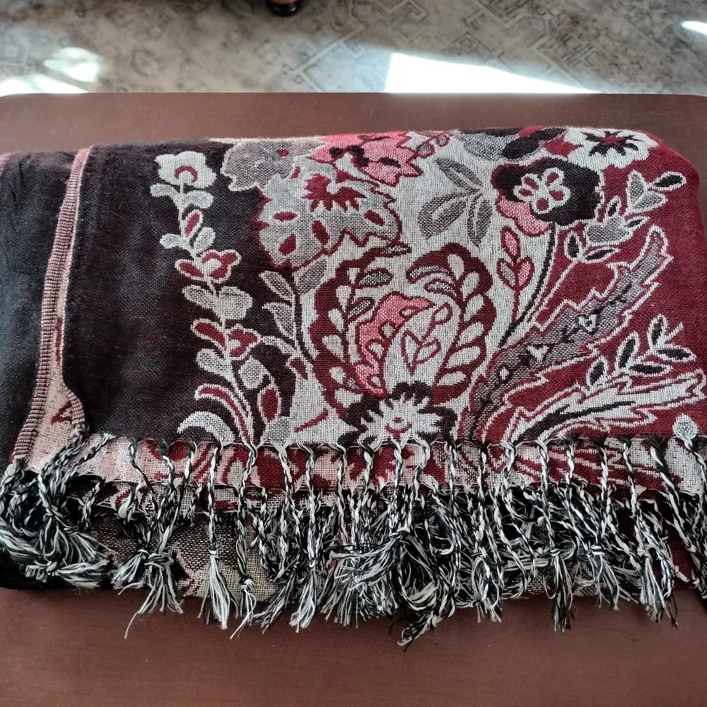 pashmina silk oversized scarf pink gray Burgundy Office Career Travel Airport